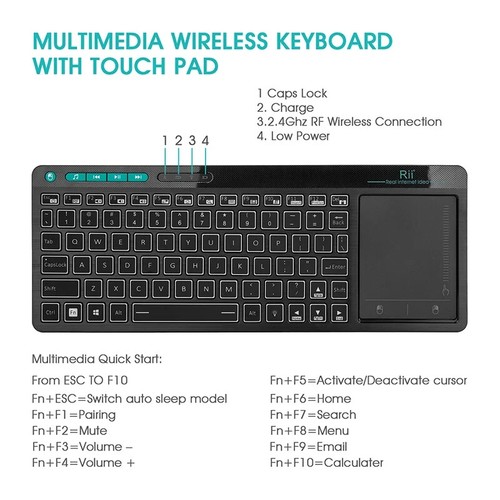 NEW - Rii / Riitek K18+ 2.4 GHz Wireless Keyboard + Trackpad (US Layout) - Photo 5/7