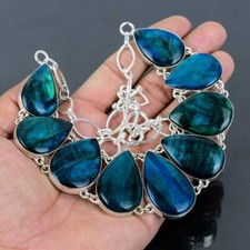 Natural Blue Labradorite Gemstone Silver Necklace 925 Sterling Silver Necklace