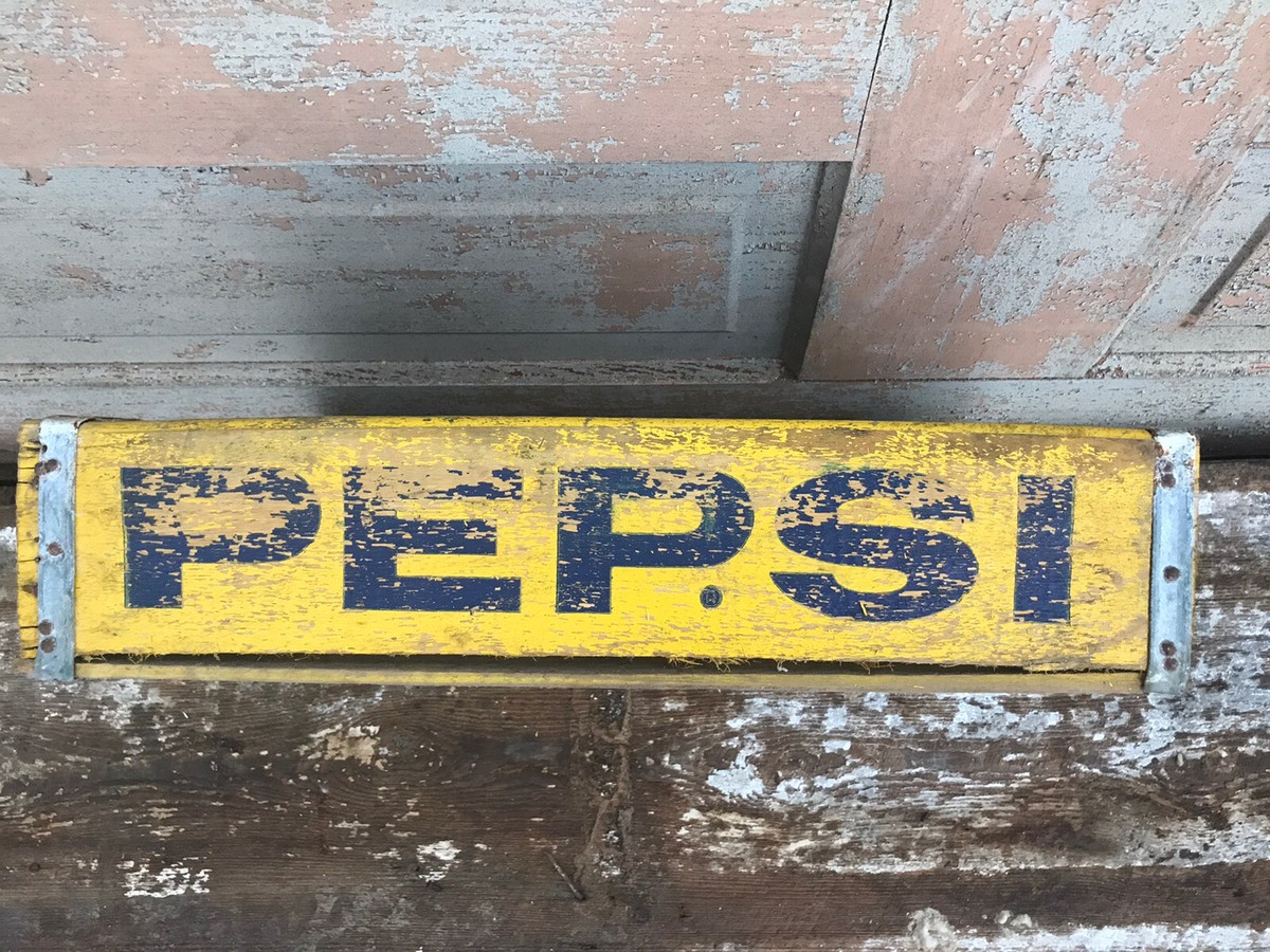 Vintage PepsiCo Cola Yellow/w Blue Letters Wooden Crate Forrest