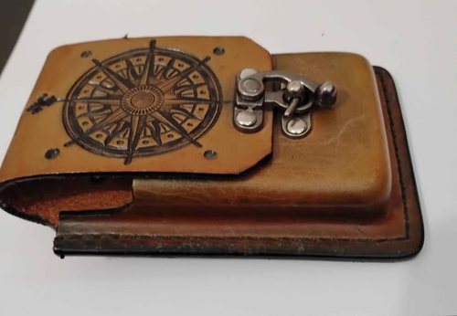 Leather Card Holder Wallet Brown Nautical Stamped Cover Fits on Waist Belt New - Picture 18 of 19