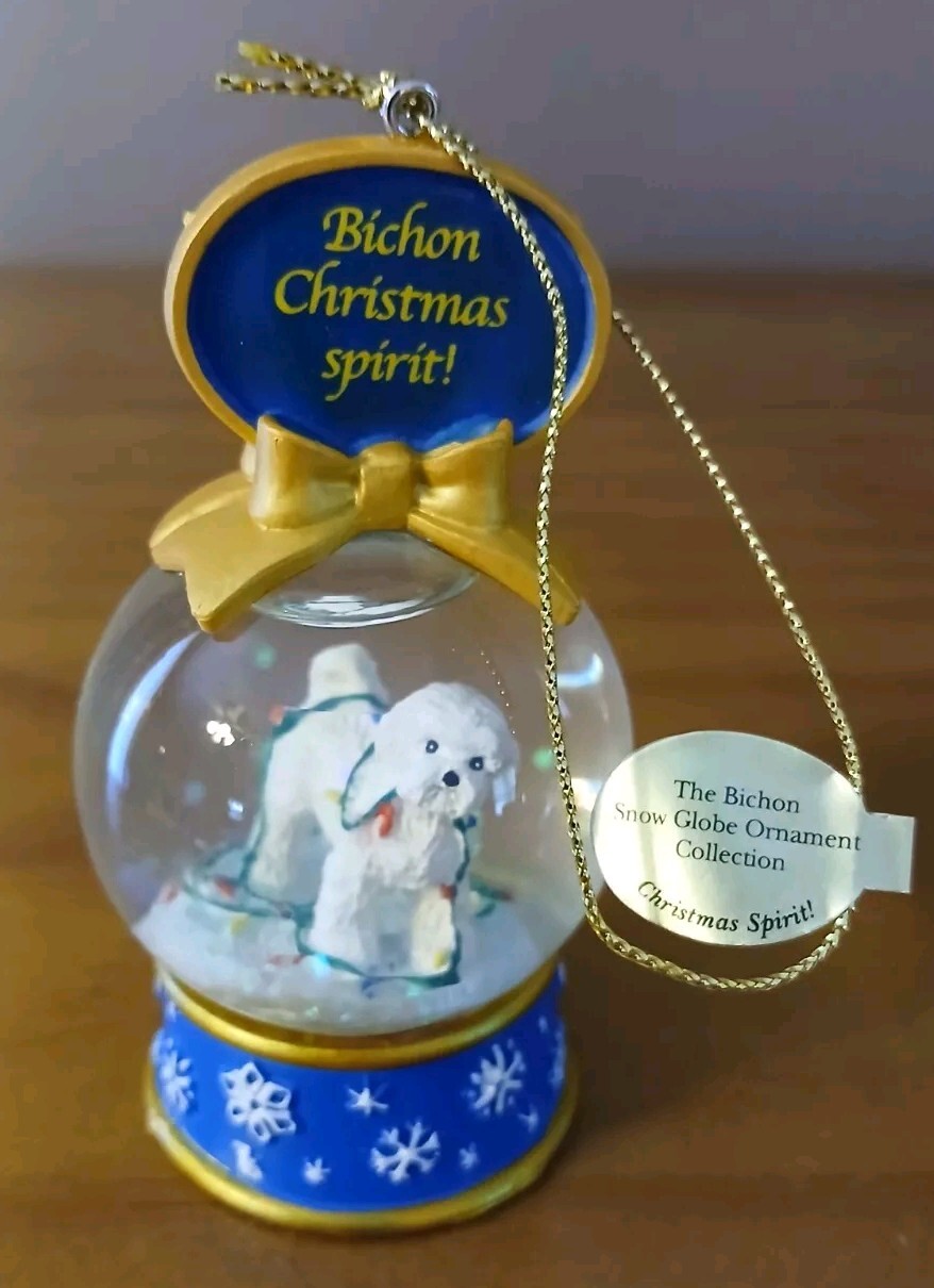 Danbury Bichon Snow Globe Ornament Vintage Christmas Decor 3.25 Inch