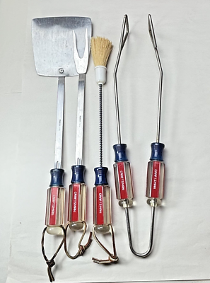 #ad Vintage Craftsman Handle Barbecue Grill SS Cooking Tools USA Spatula Tongs Manly $36.00