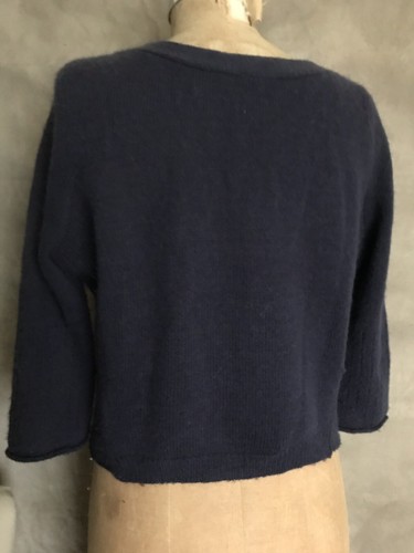 Free People Women FUZZY Wool Cardigan Sweater NAVY Sequin CROP 3/4 Sleeve Boho M - Picture 7 of 8