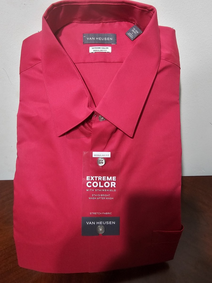 NWT Van Heusen Regular Fit Red Dress Button Down Shirt 16-16 1/2 36/37L #268