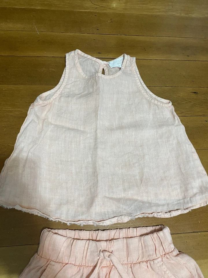 Conjunto corto de lino rosa para niñas Bella Dahl 4/5 sin mangas Foto 4 de 4