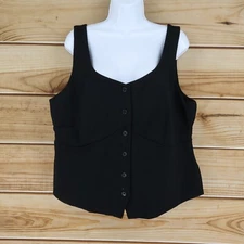 A New Day Short Sleeveless Button Up Tank Womens 2XL Black Rayon Nylon Spandex