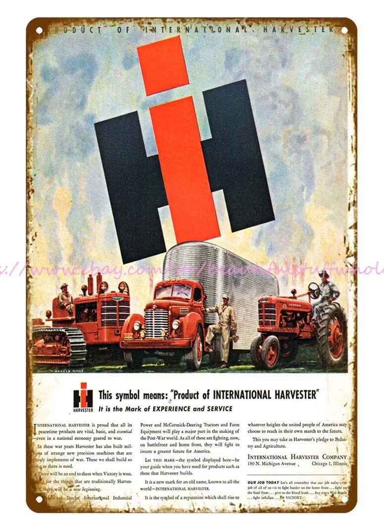 1945 International Harvester IH Trucks Tractors Bulldozers metal tin sign