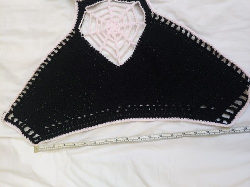 Crochet Gothic Spiderweb Crop Top, Handmade Halloween Bralette, Adjustable Bra - Picture 6 of 7