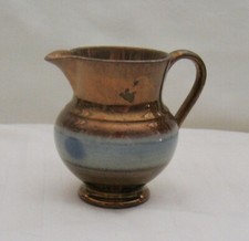 VINTAGE 19TH C. COPPER LUSTRE 2½” PITCHER SKYBLUE BANDED WAIST w. AZURE OVALS & 