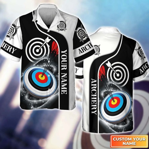 Archery Targets Black White Personalized Name 3D Hawaiian Shirt Gift
