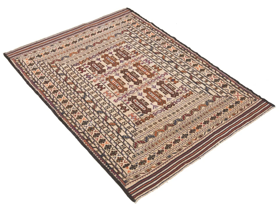 Kelim Sumach Handgewebter Orientteppich 180x132 cm-Nomadic,kilim,Soumak,Beige - Bild 3 von 4