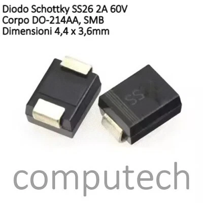 5 pezzi SS26 2A 60V Diodo SCHOTTKY corpo DO-214AA, SMB