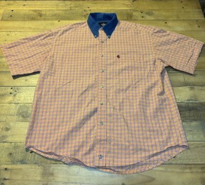 VTG PBR Professional Bull Riders Short Sleeve Button Down Denim Collar Plaid