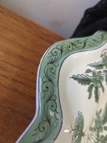 Vintage Monstiers Faience French Pottery Floral Green Platter Serving Tray - Picture 2 of 17