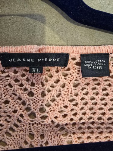 Jeanne Pierre Pink 3/4 Sleeve Knit Lace Top XL pullover Overshirt - Picture 5 of 6