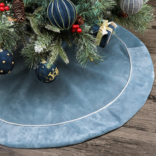 Christmas Tree Skirt: 36 Inch Blue and Silver Luxury Velvet Plush Fur Christmas