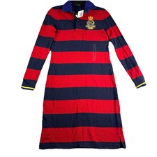 Ralph Lauren Rugby Dress Women’s XS Red Navy Long Sleeve Striped Crest Preppy