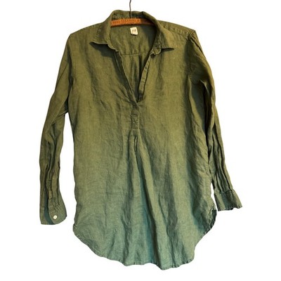 Gap Womens S Olive Green 100% Linen Long Sleeve Popover Tunic Shirt