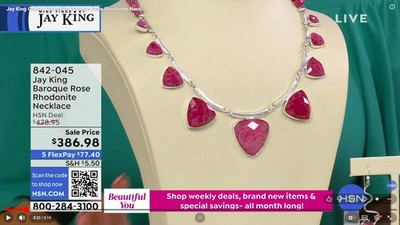 Jay King Gallery Sterling Silver Baroque Rose Rhodonite Necklace-NWT-$428.95