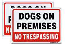 2 Pack Dogs on Premises No Trespassing Sign, 10 X 7 Inches Aluminum