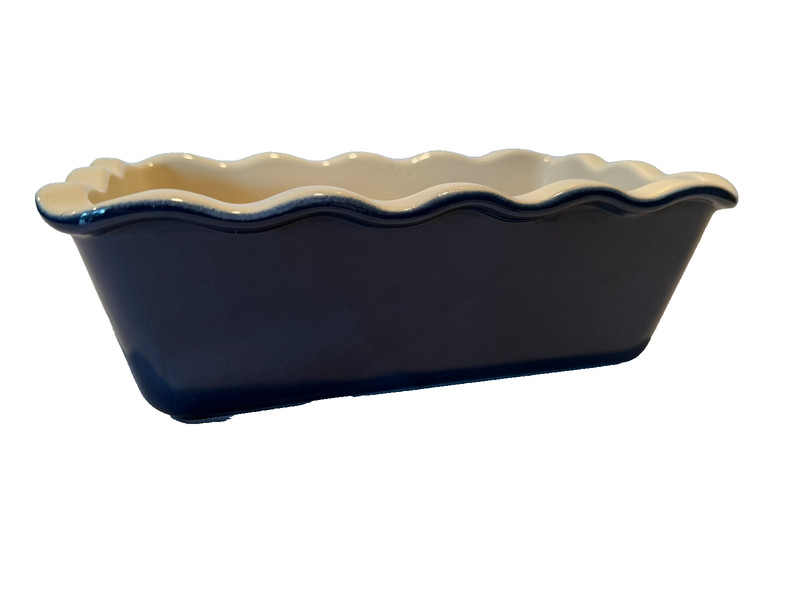 Emile Henry Loaf Pan Navy Blue 6164 Ruffled Bread Baking Dish France