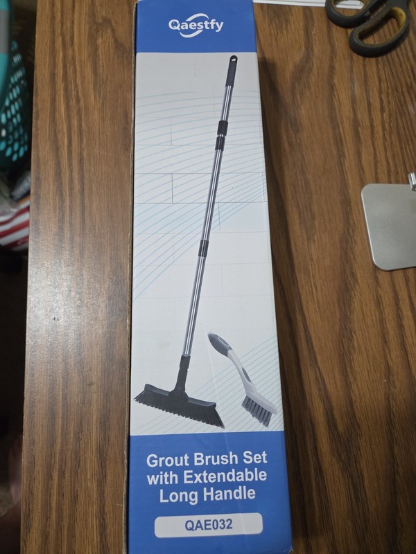 Grout Brush with Long Handle for Cleaning, Stiff Bristles Handheld Tile Scrub...