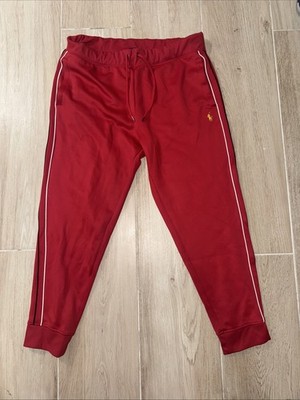 Polo Ralph Lauren Sweat Pants Mens XL Red Thick Cotton Terry Gold Pony Joggers