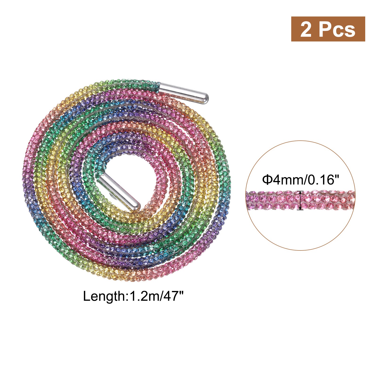 APL 2 Pezzi Lacci per Scarpe con Strass Lunghezza 47" per Sneakers Pantaloncini Colore Arcobaleno