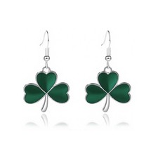 St. Patrick's Day Earrings for Women Green Irish Medium, three clover silver