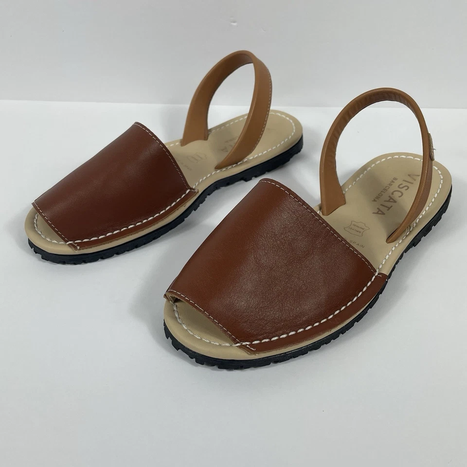 Viscata Barcelona Open Toe Menorquina Sandals Leather Brown Womens 39 - Image 3 of 4