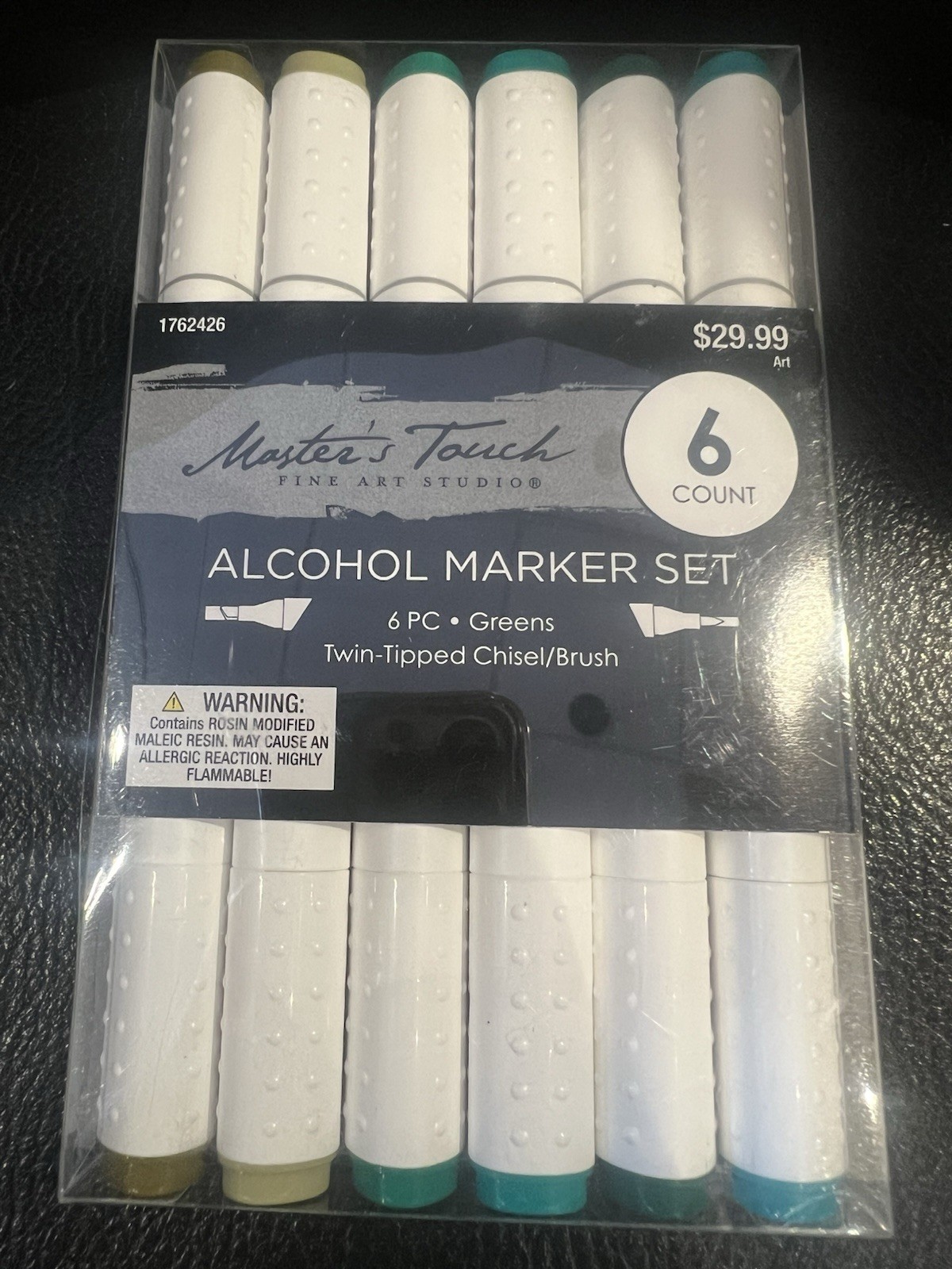 Alcohol Marker Set 6 pc Twin Tipped Chisel Brush Green Tone Master Touch 1762426
