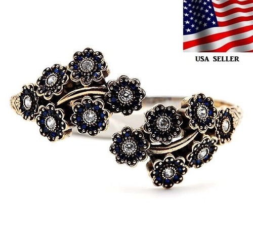 Ottoman Empire Style 4CT Treated Sapphire 925 Sterling Silver Bracelet Z1-2