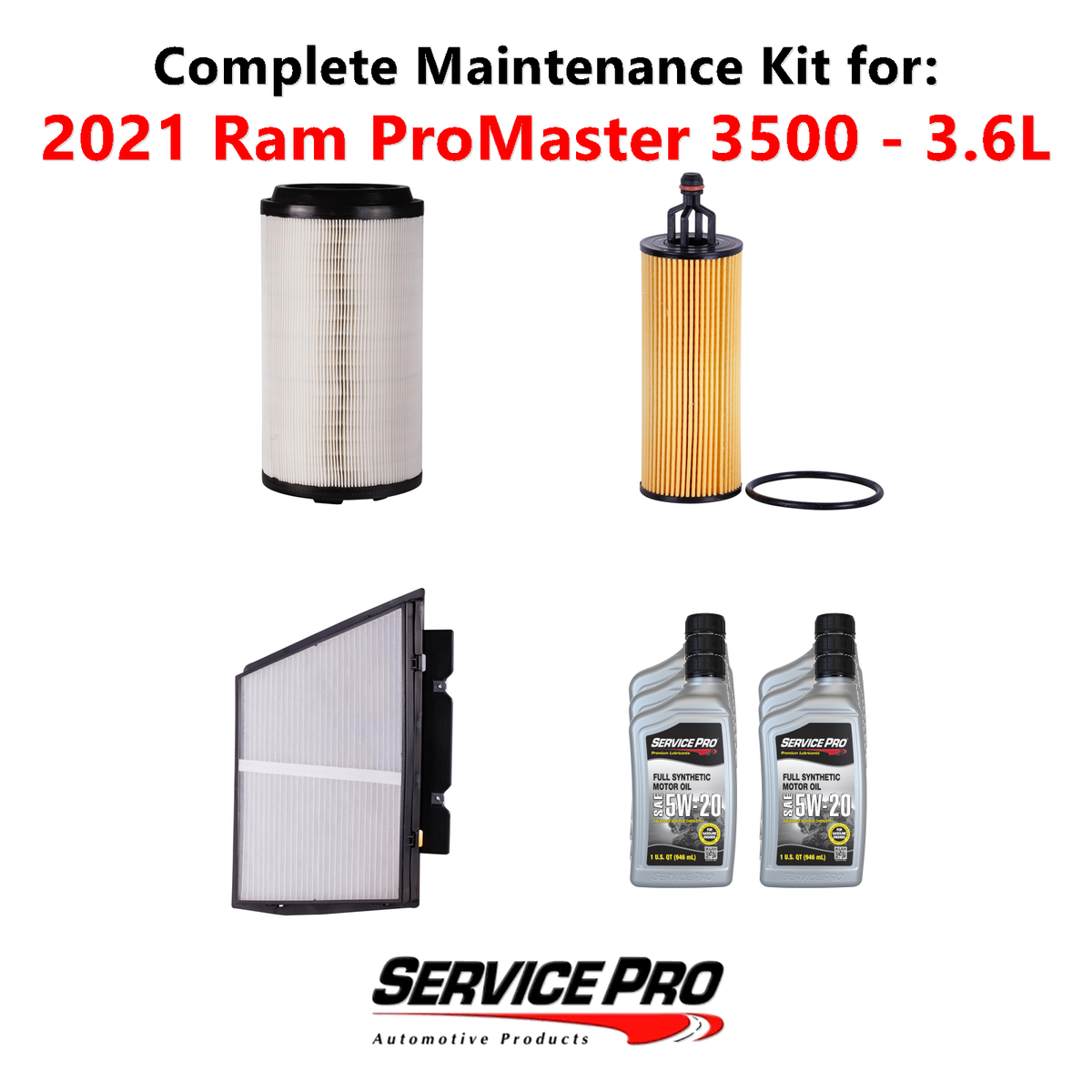 2021 Ram ProMaster 3500 3.6L Complete Oil, Air & Cabin Filter Kit