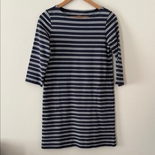 Garnet Hill Bateau Striped Shift Dress Cotton Jersey Knit Boat Neck Blue Size 4