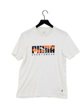 Puma Men's T-Shirt M White Graphic Cotton with Polyester Round Neck Basic
