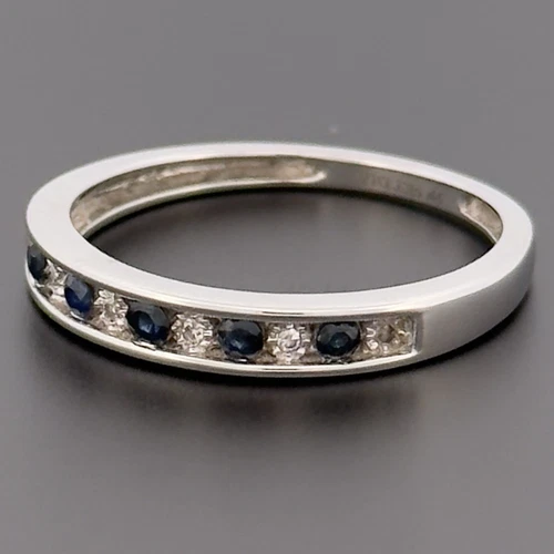 9ct White Gold Sapphire & Diamond Eternity Band Ring Size M Hallmarked - Picture 6 of 10