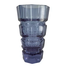 MOSER 1930s Josef Hoffman 8-Sided Faceted Cut Glass Alexandrite Vase – 8" Tall