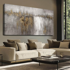 Gold and Gray Abstract Canvas Art for Living Room - Vintage Wall Decor 29"x58