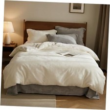 Flannel Duvet Cover Queen Size Set - Ultra Soft, Queen 90" x 90" Creamy White