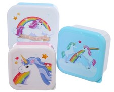 New Kid's Enchanted Unicorn Set Of 3 Stackable Lunchboxes Home School Picnics