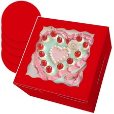 18 PCS Red 8x8x5 Inch Square Cake Bakery Box Transparent Window Lid Board