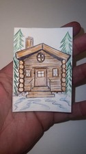 ACEO Dipinti Originali Media Misti Aceo Acquerello Arte Card Cabina nel Bosco