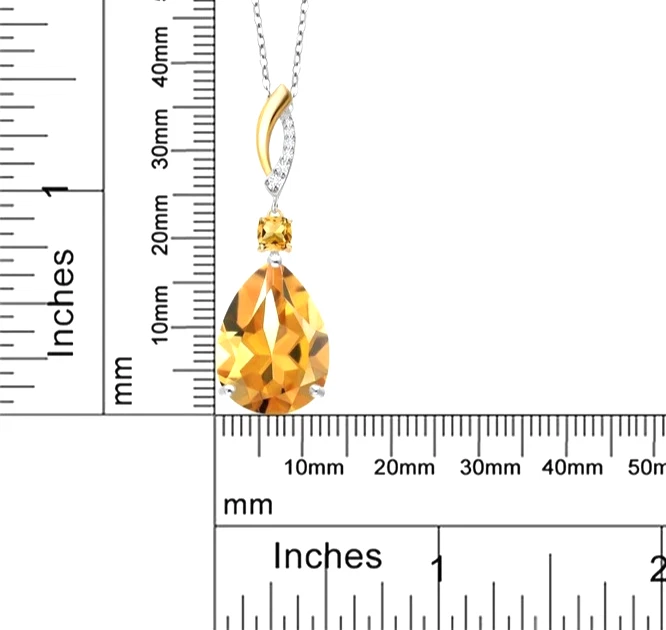 925 Silber Zweifarbig Vergoldet 22.20 Karat Citrin Und Moissanit Damen Anhänger - Bild 4 von 4