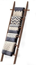 Farmhouse Wooden Blanket Ladder W/ Removable Hooks Brown 6-Tier Rustic Blanket