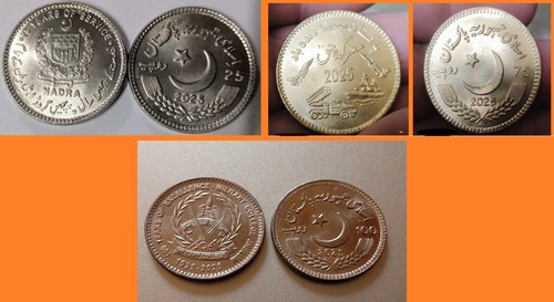 Lot of 5 x Pakistan Coins "NADRA, Marka-e-Haq, Military College, SOS, Guru" UNC - Picture 1 of 3