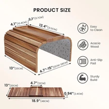 Sofa Arm Tray Acacia Wood Folding Couch Arm Tray Sofa Armrest Trays with Control