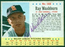 247, Original Autograph, 1963 Post Cereal Baseball Card #168, Ray Washburn