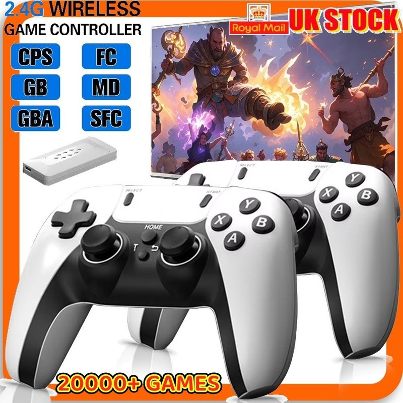 Wireless Retro Game Console 2.4G Dual Controllers Built-in 20000+ Classic Games