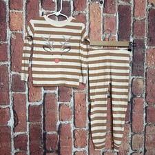 Gap Kids 100% Organic Cotton Reindeer PJ Set Size Youth SZ 5 Light Brown Stripes