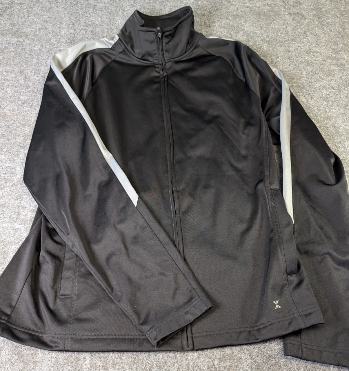 Xersion Jacket Mens Large Black Track Jacket Full Zip Windbreaker Casual EUC